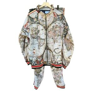 G-STYLE Mens 3XL World Map Vintage Gods 2-Piece Tracksuit Jacket Pants Set